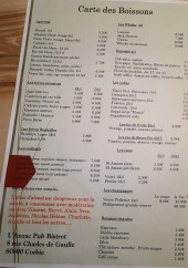 Menu L'Anzac Pub - les boissons