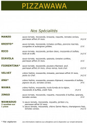 Menu Pizzawawa - Les spécialités