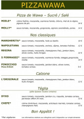 Menu Pizzawawa - Les classiques, calzone et tégila