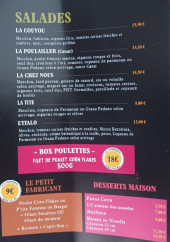 Menu La Fabrique - Les salades et desserts