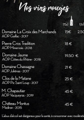 Menu O'Charmand - Les vins rouges
