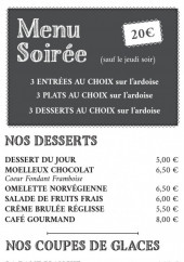 Menu Le grand chêne - les desserts, coupes de glaces et vins