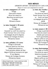 Menu Auberge des trouilles - Les menus