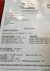 Menu Mas De Monille - Menu dégustation et vins