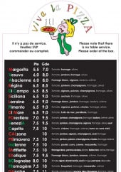 Menu Viva la Pizza - pizzas