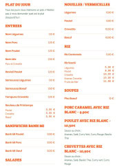 Menu Chi Haï - Les nouilles, entrées et riz,...