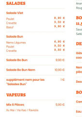 Menu Chi Haï - Les salades, vapeurs et desserts,...