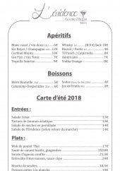 Menu L'Evidence - Les apéritifs, boissons et carte d' été
