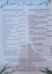Menu Le Fraicheur - Les sandwichs chauds, burgers et petites faims