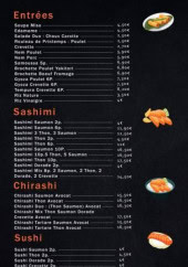 Menu Koï Oishï Sushi - Les entrées, sashimi et chirashi,...