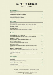 Menu La Petite Cabane - La carte