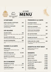 Menu Le Faré - A partager, salades et desserts,...