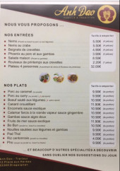 Menu Anh Dao Traiteur - Les entrées et plats