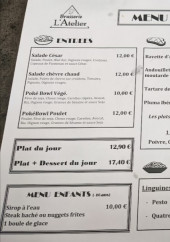 Menu Brasserie l'Atelier - La carte