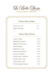 Menu La Bella Storia - Les plats