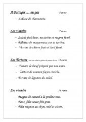 Menu Le Rendez-Vous - A partager ou pas, entrées, tartares,....