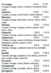 Menu Pizza Snack le Toutan K - Les pizzas 