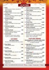Menu Taj Mahal - entrées