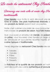 Menu Chez Sandra - Salades, viandes, poissons,....