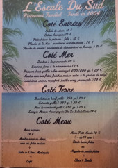 Menu L Escale Du Sud - Coté mer, coté terre et coté menu