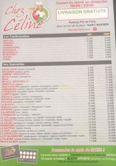 Menu Ches Céline - les pizzas traditionnelles et spécialités