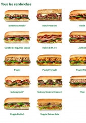 Menu Subway - Les sandwichs