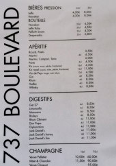 Menu 737 boulevard - Les bières, apéritifs et digestifs
