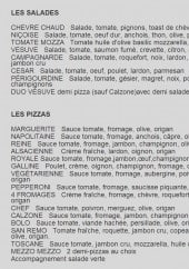 Menu Brasserie Pizzeria Vesuve - Les salades et pizzas 