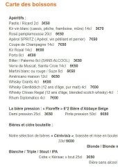 Menu L'Escapade - Les apéritifs, bières pression, ...