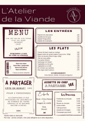 Menu L'Atelier de la Viande - La carte