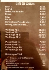 Menu L Étoile Du Sud - Boissons