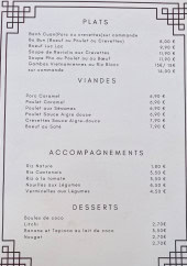 Menu Song quê - Les plats, viandes et accompagnements,...