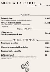 Menu Chez Banù - Les poissons, desserts, ...