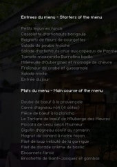 Menu L'auberges des maures - Les entrées et plats