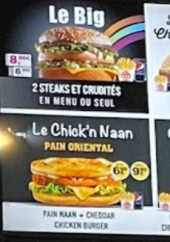 Menu Grillade et Tacos - Big, cheese et double cheese,...