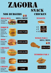 Menu Snack Zagora - Les burgers, chicken et menu enfant