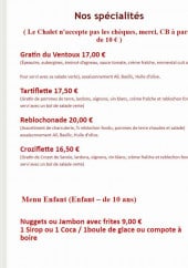 Menu Le Chalet Liotard - Spécialités et menu enfant 