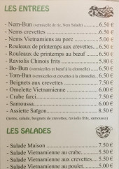 Menu Le Saigon - Les entrées, salades et poissons