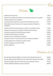 Menu Le Grillon - Entrées, viandes, poissons,...