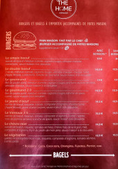 Menu The Home - Les burgers et bagels