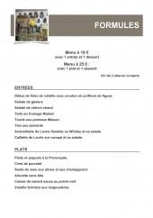 Menu Auberge la bastide neuve - Formules 18€ et 25€