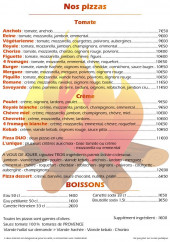 Menu Pizz'Amélie - les pizzas et boissons