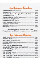Menu Océan Café - Les boissons, digestifs et champagnes