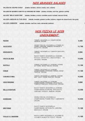 Menu La Belle Aventure - Les salades et pizzas