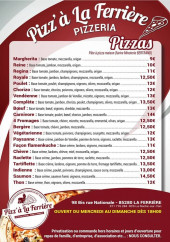 Menu Pizz'a la Ferrière - La carte