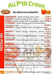 Menu Au P'tit Creux - Les pizzas