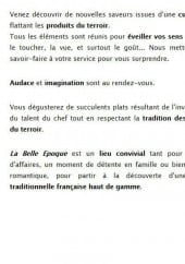 Menu Blé noir Belle Epoque - Les informations sur les menus