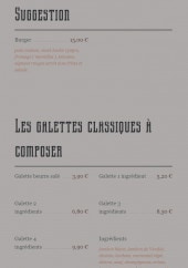 Menu La Planche - Les suggestions et galettes classiques