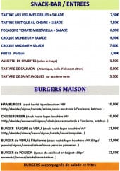 Menu Le Pont de Bois - Entrées et burgers 