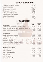 Menu Riad Zohra - Les apéritifs et entrées